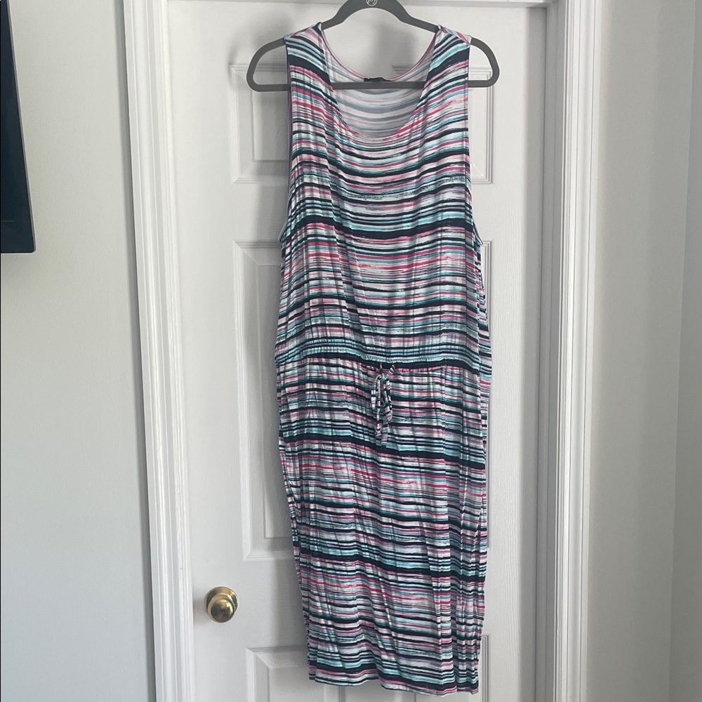 Lane Bryant Multicolor Striped Tank Dress - Pink, Blue, Black, White